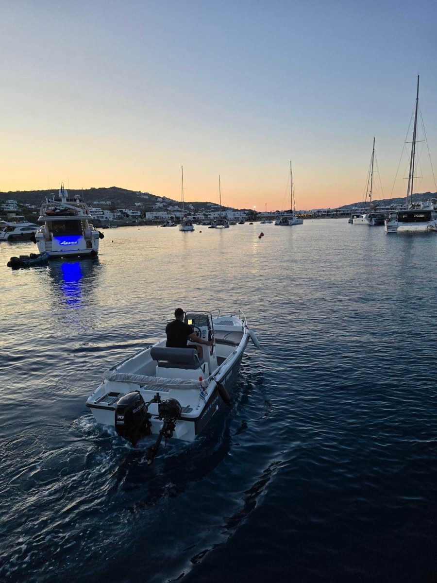 Nefeli leaving the harbor at sunset in Zakynthos