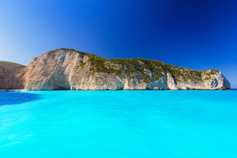 Bright blue Zakynthos waters near the Blue Caves